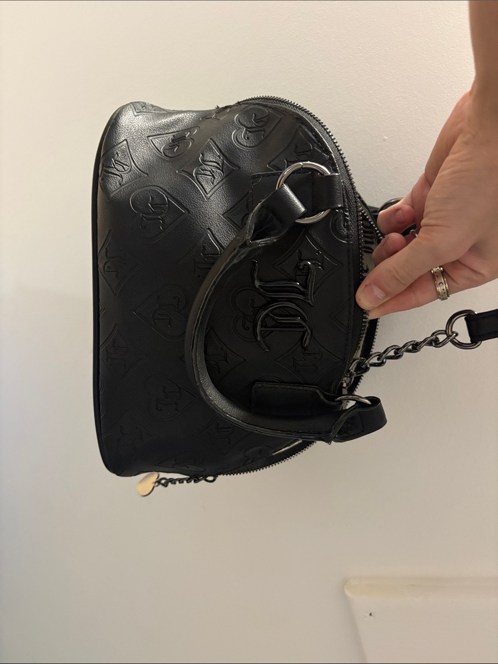 Juicy Couture Black Embossed Dome Crossbody Bag with Chain Strap